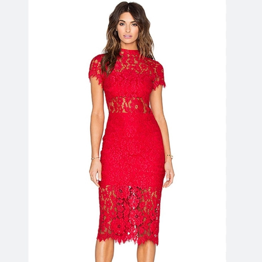 Revolve Alexis Leona Red Lace Sheath Dress Sz Large